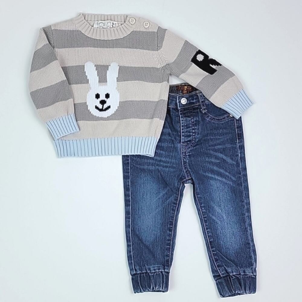 7‎ For All Mankind Denim Jeans and Lourdes Olaire Infantil Rabbit Sweater 12M